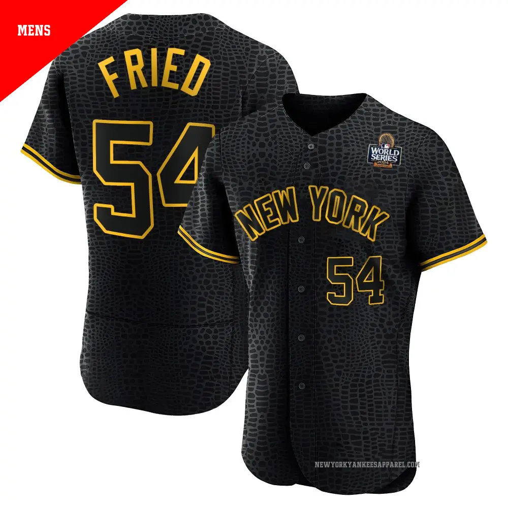 Men's ＃54 Max Fried New York Yankees Black Authentic Snake Skin City 2024 World Series Jersey