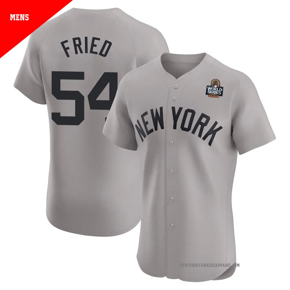 Men's ＃54 Max Fried New York Yankees Gray Elite Road 2024 World Series Jersey