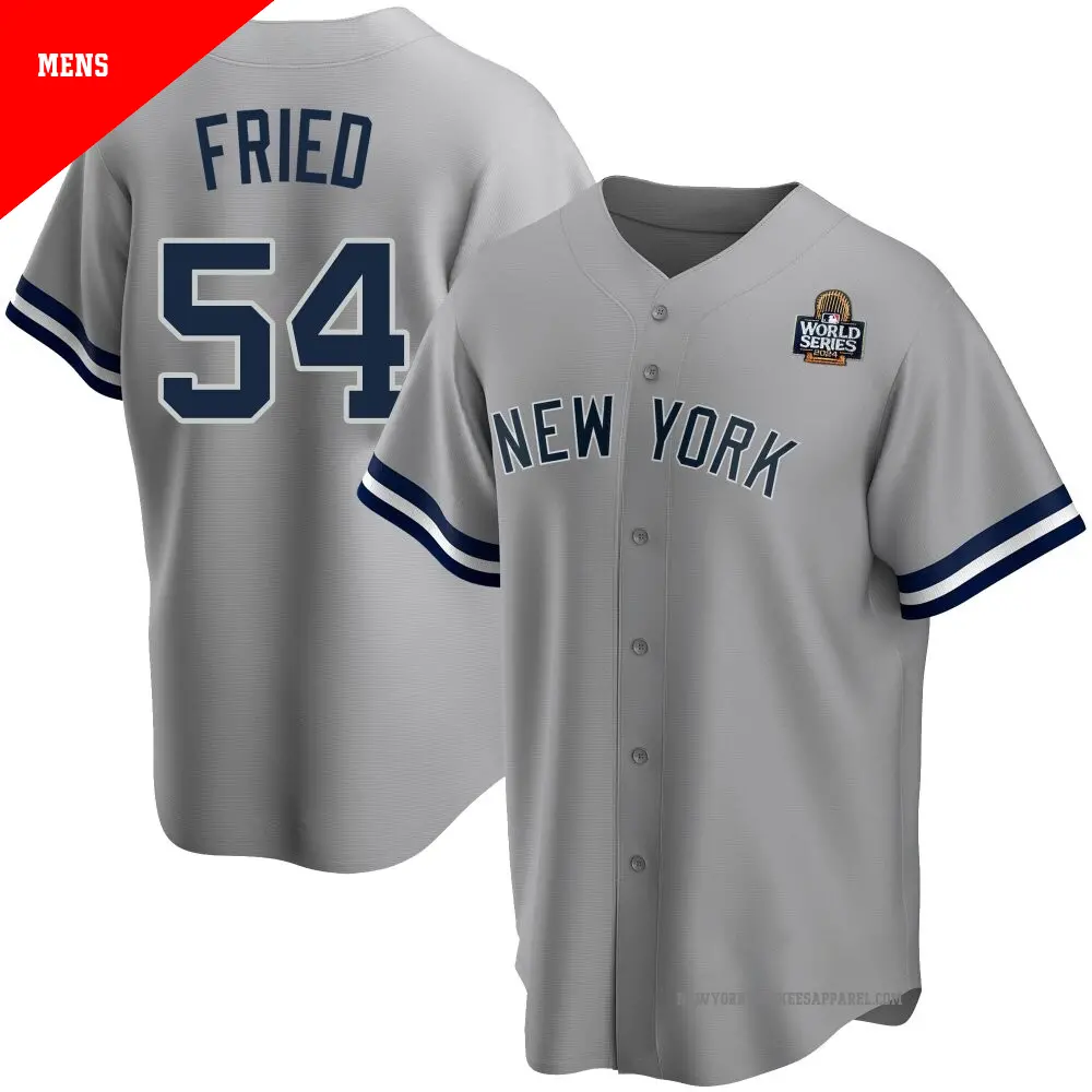 Men's ＃54 Max Fried New York Yankees Gray Replica Road Name 2024 World Series Jersey