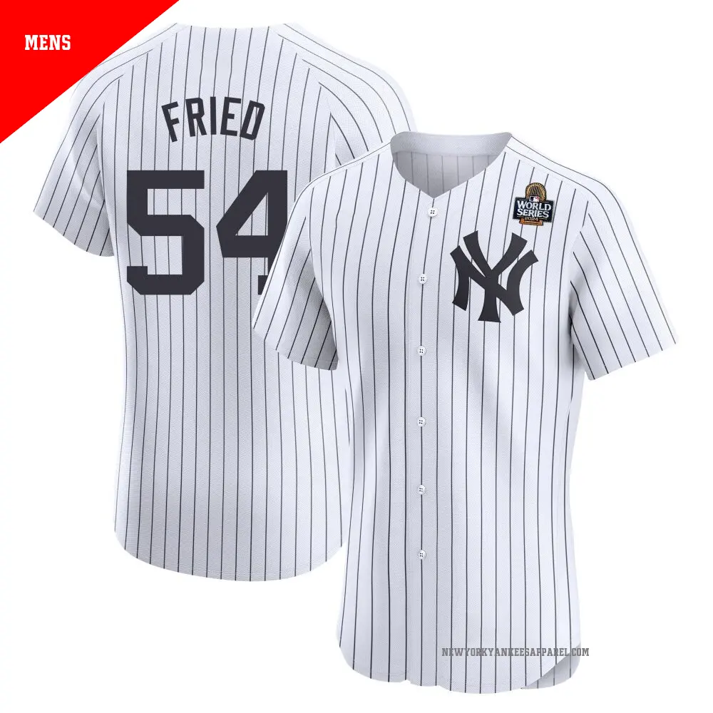 Men's ＃54 Max Fried New York Yankees White Elite Home 2024 World Series Jersey