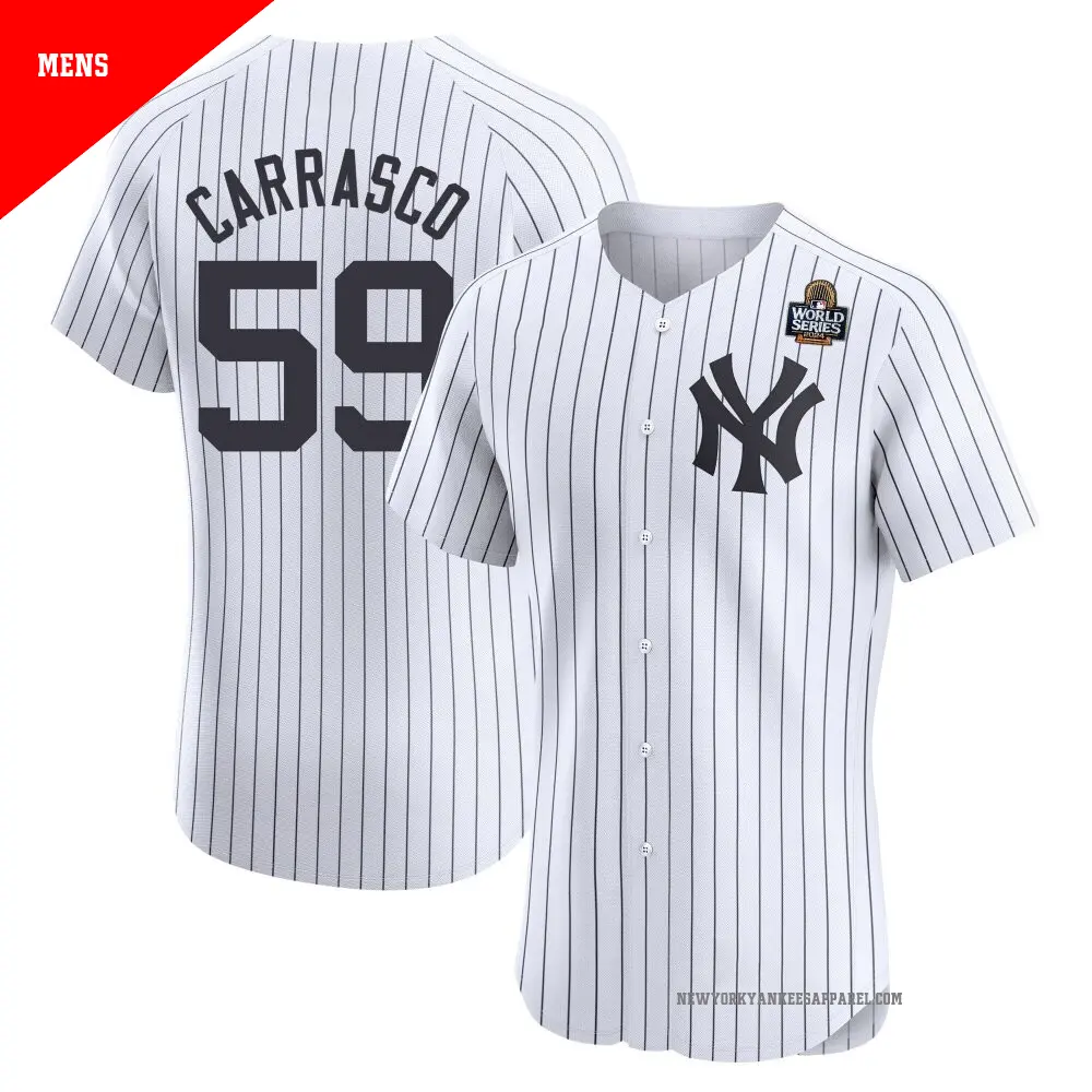 Men's ＃59 Carlos Carrasco New York Yankees White Elite Home 2024 World Series Jersey