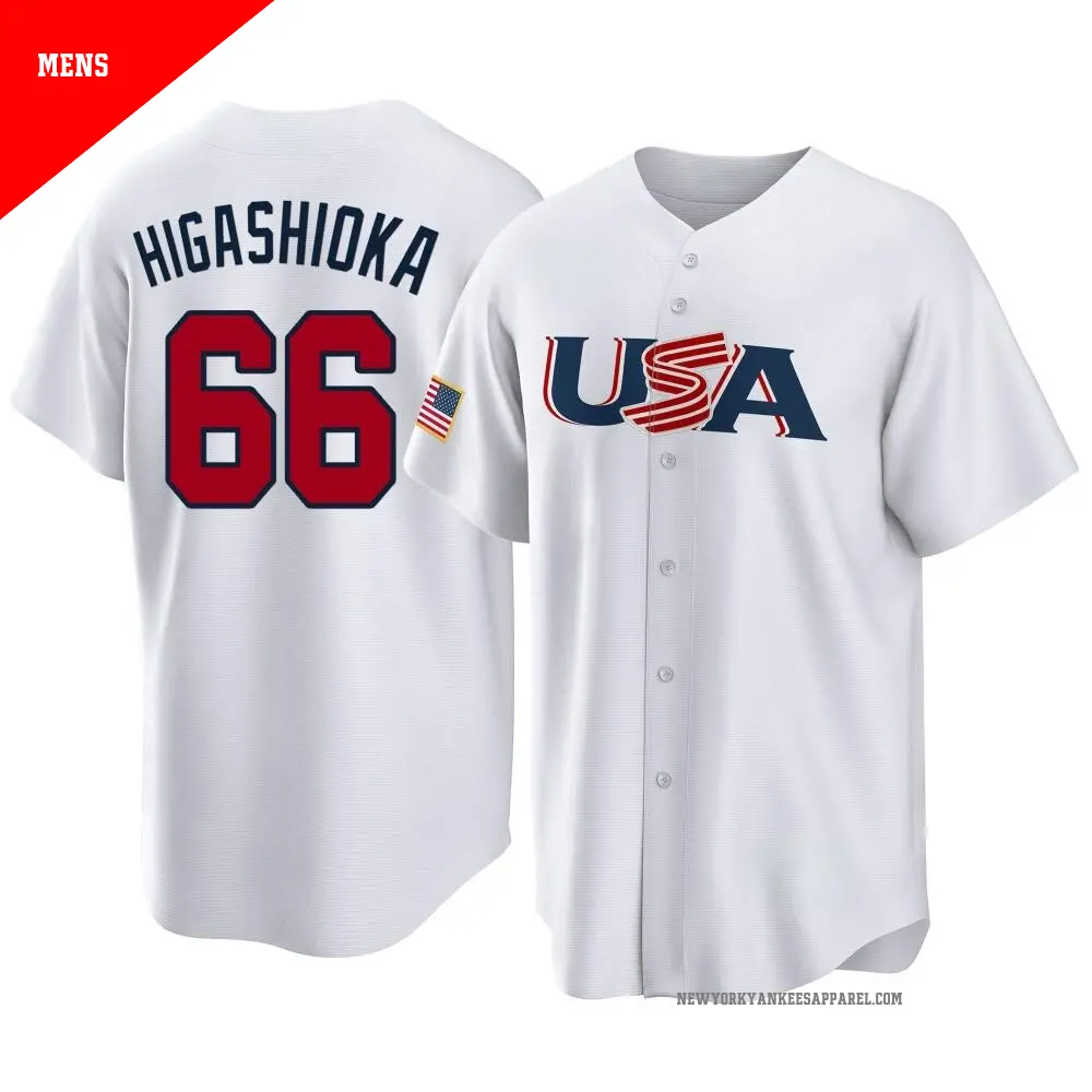 Men's ＃66 Kyle Higashioka New York Yankees White Replica USA Baseball 2023 World Baseball Classic Jersey