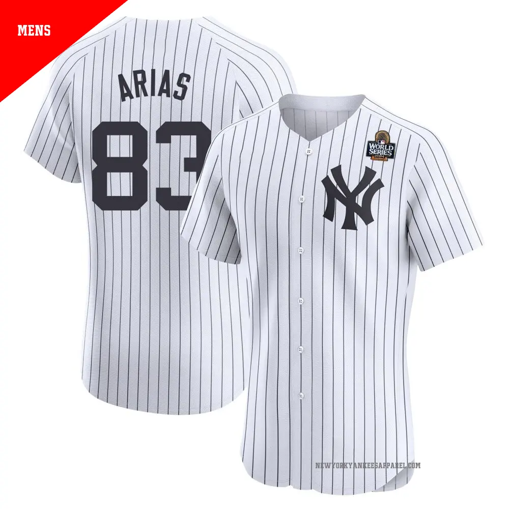 Men's ＃83 Michael Arias New York Yankees White Elite Home 2024 World Series Jersey