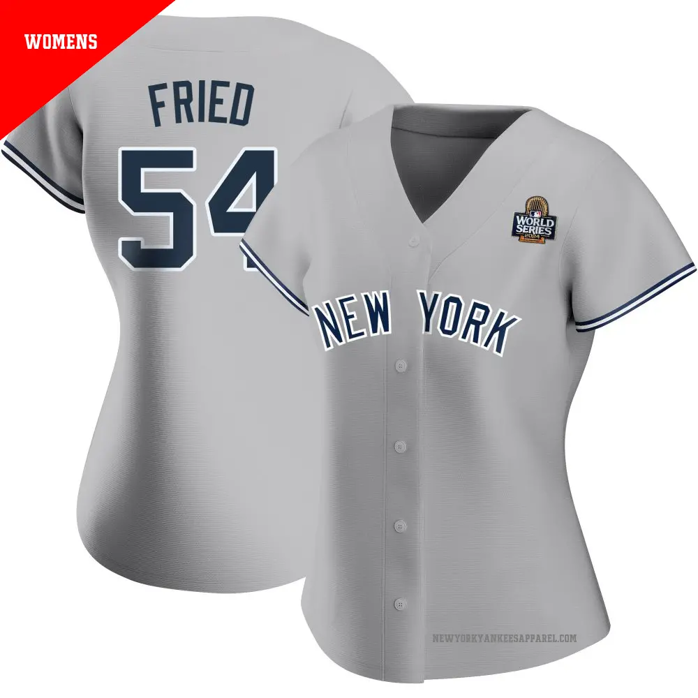 Women's ＃54 Max Fried New York Yankees Gray Authentic Road Name 2024 World Series Jersey