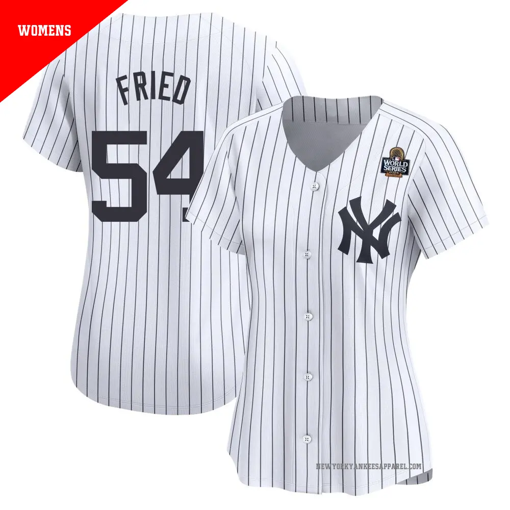 Women's ＃54 Max Fried New York Yankees White Limited Yankee Home 2024 World Series Jersey