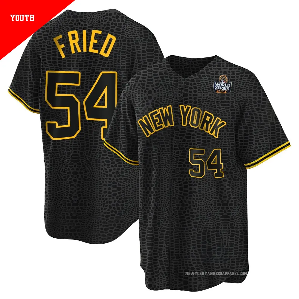 Youth ＃54 Max Fried New York Yankees Black Replica Snake Skin City 2024 World Series Jersey