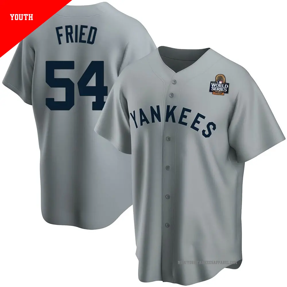Youth ＃54 Max Fried New York Yankees Gray Replica Road Cooperstown Collection 2024 World Series Jersey