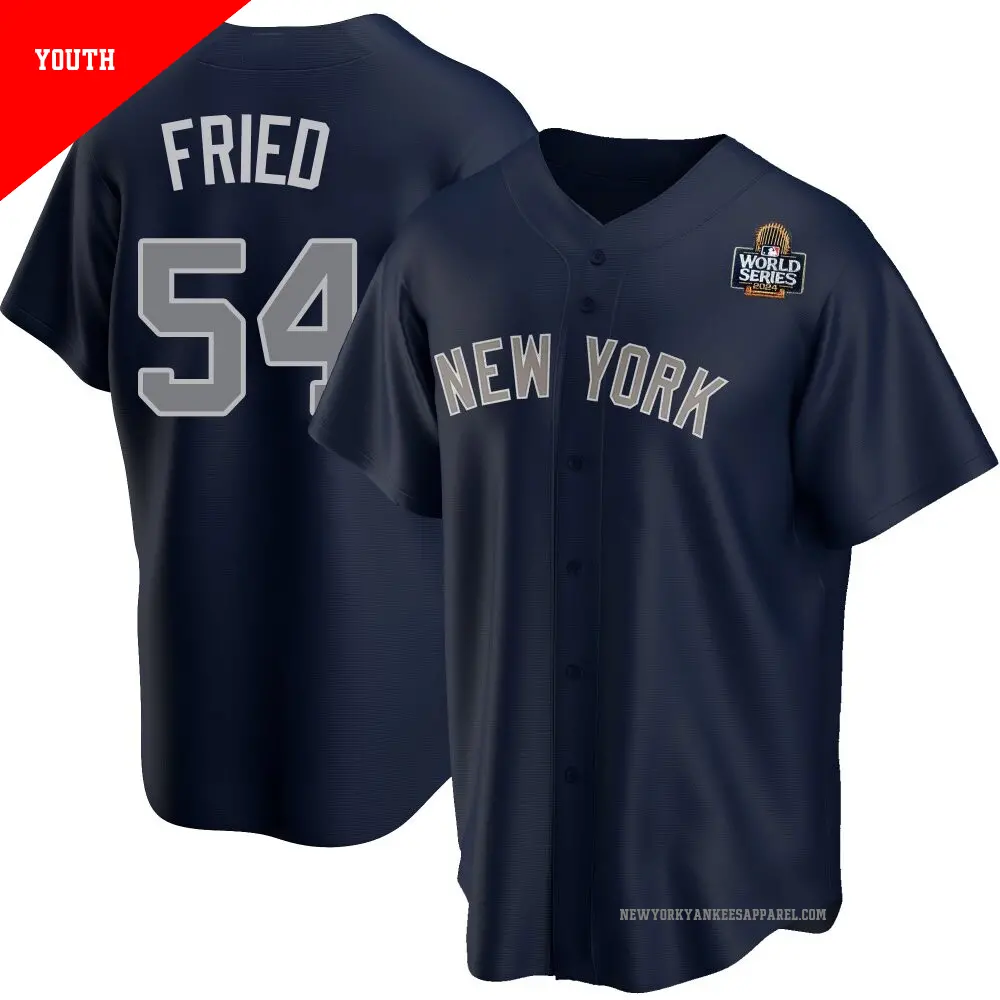 Youth ＃54 Max Fried New York Yankees Navy Replica Alternate 2024 World Series Jersey
