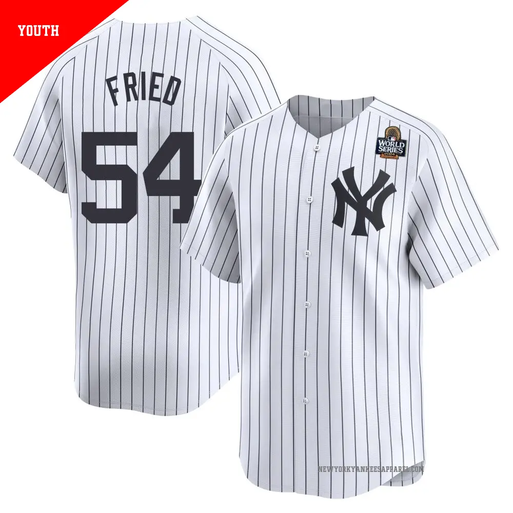 Youth ＃54 Max Fried New York Yankees White Limited Yankee Home 2024 World Series Jersey