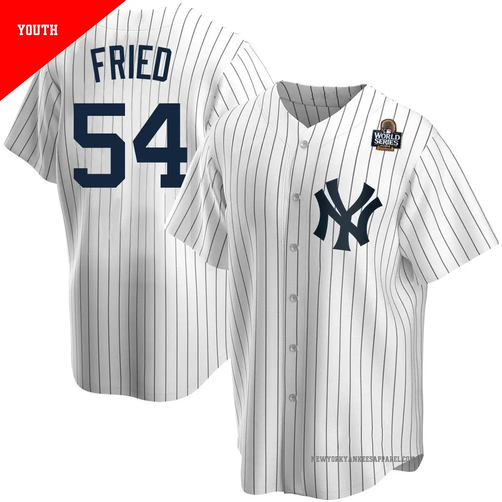 Youth ＃54 Max Fried New York Yankees White Replica Home 2024 World Series Jersey